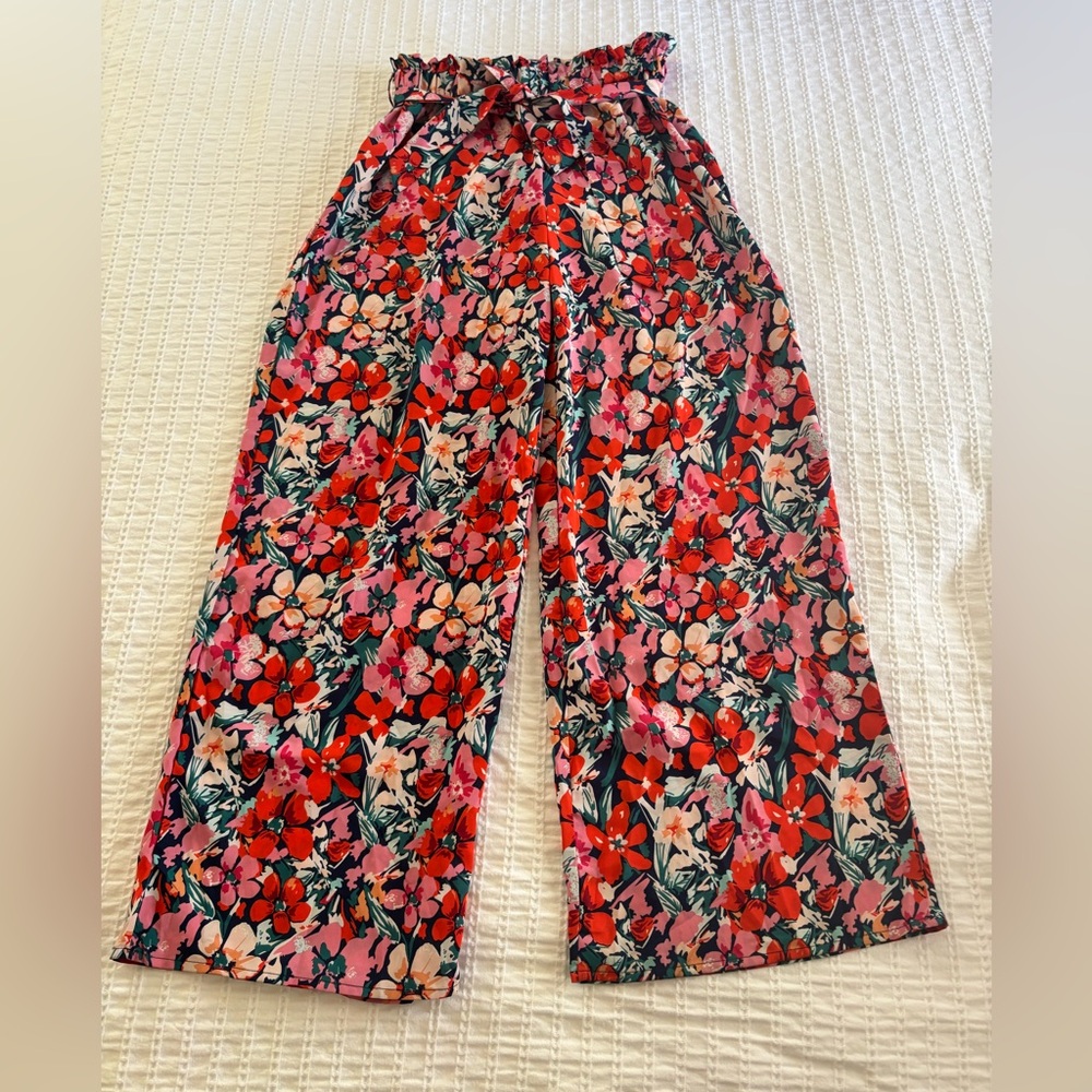 SHEIN Bright Color Beautiful Floral Wide-Leg Pants XS